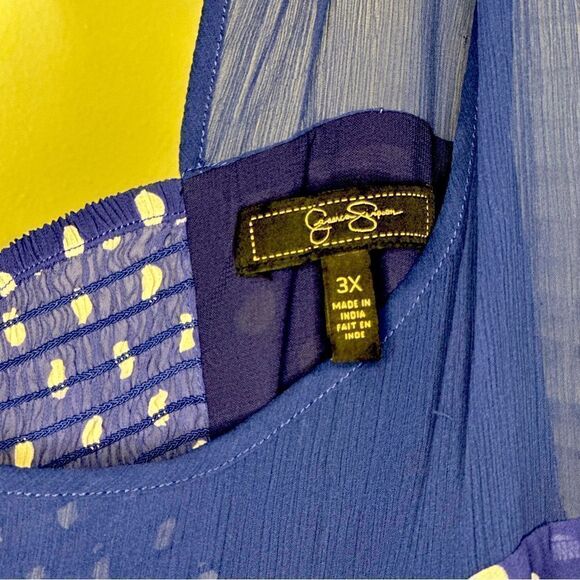 Jessica Simpson Blue Polka Dot Dress with Sheer Mesh Cut Outs - Picture 5 of 8